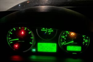 Range Rover suspension warning light on dashboard.