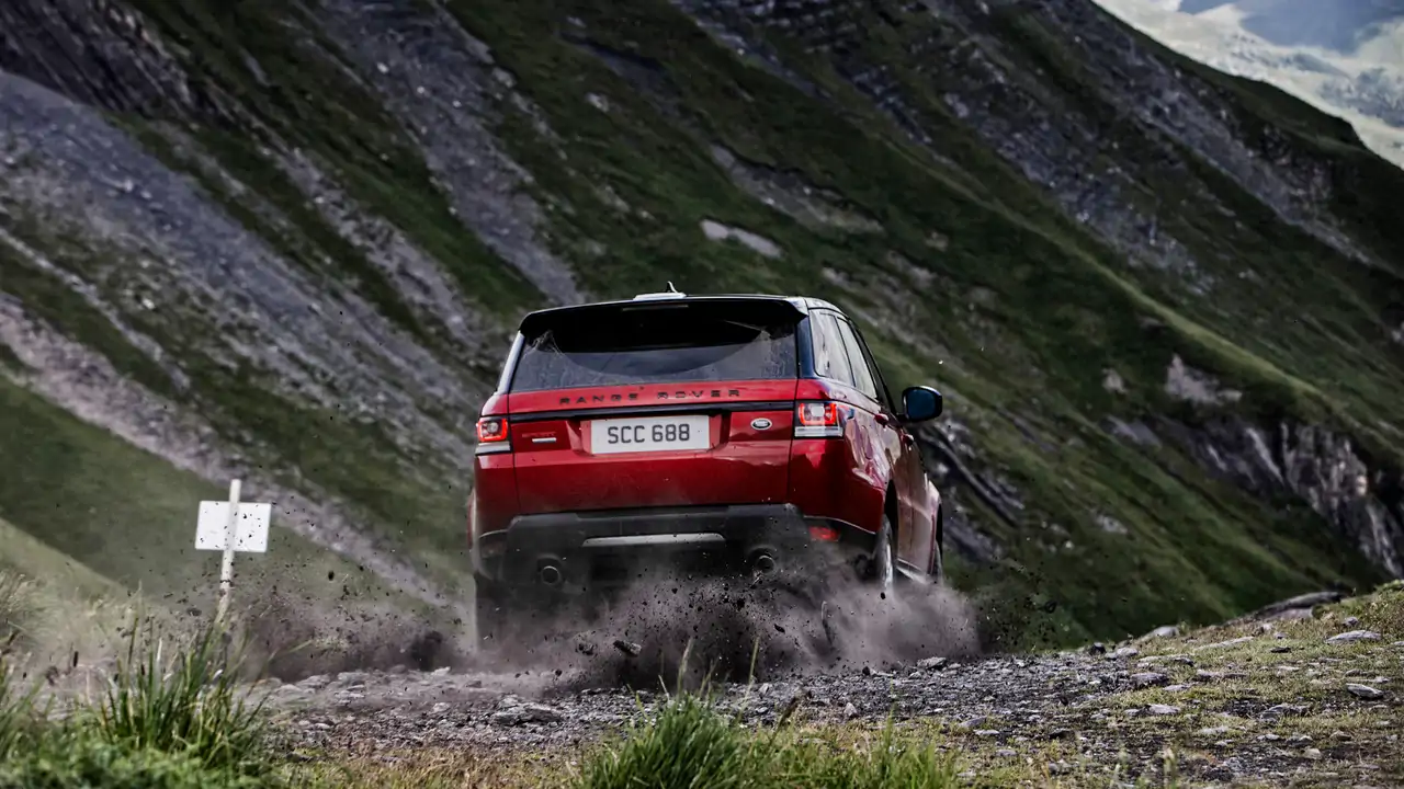 Range Rover Sport off-road from behind.